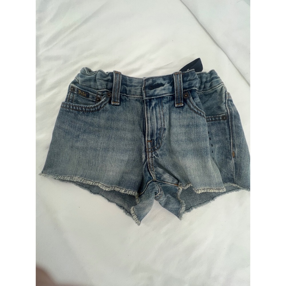 Polo Ralph Lauren Kids Denim Jean Shorts Frayed Hem Elastic Waist Size 8